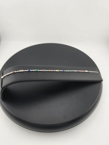925 Silver Bracelet with Multi-Color Rectangle Gemstones – Colorful & Stylish