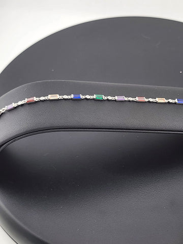 925 Silver Bracelet with Multi-Color Rectangle Gemstones – Colorful & Stylish