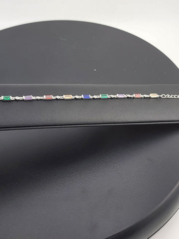 925 Silver Bracelet with Multi-Color Rectangle Gemstones – Colorful & Stylish