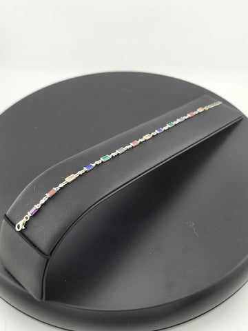 925 Silver Bracelet with Multi-Color Rectangle Gemstones – Colorful & Stylish
