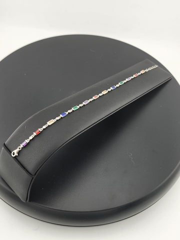 925 Silver Bracelet with Multi-Color Rectangle Gemstones – Colorful & Stylish
