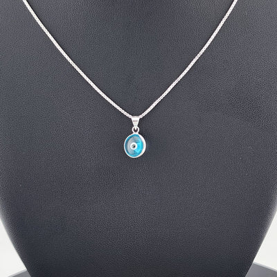 Sterling Silver 925 Evil Eye Pendant – Light Blue Charm Necklace for Protection
