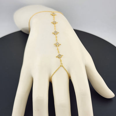 Sterling Silver 925 Hand Chain Bracelet with Ring – Star Design