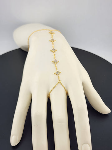 Sterling Silver 925 Hand Chain Bracelet with Ring – Star Design