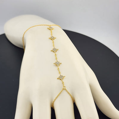 Sterling Silver 925 Hand Chain Bracelet with Ring – Star Design