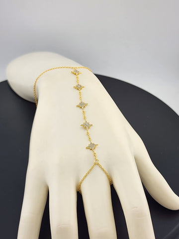 Sterling Silver 925 Hand Chain Bracelet with Ring – Star Design