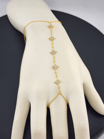 Sterling Silver 925 Hand Chain Bracelet with Ring – Star Design