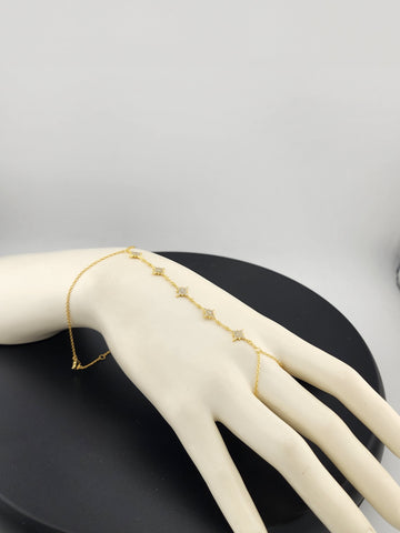 Sterling Silver 925 Hand Chain Bracelet with Ring – Star Design