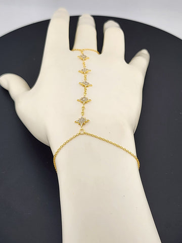 Sterling Silver 925 Hand Chain Bracelet with Ring – Star Design