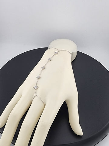 Sterling Silver 925 Hand Chain Bracelet with Ring – Star Design
