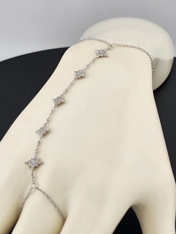Sterling Silver 925 Hand Chain Bracelet with Ring – Star Design