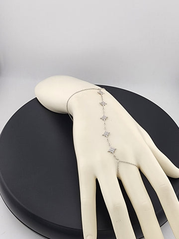 Sterling Silver 925 Hand Chain Bracelet with Ring – Star Design