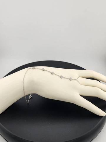 Sterling Silver 925 Hand Chain Bracelet with Ring – Star Design