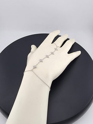 Sterling Silver 925 Hand Chain Bracelet with Ring – Star Design