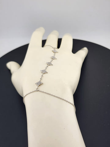 Sterling Silver 925 Hand Chain Bracelet with Ring – Star Design
