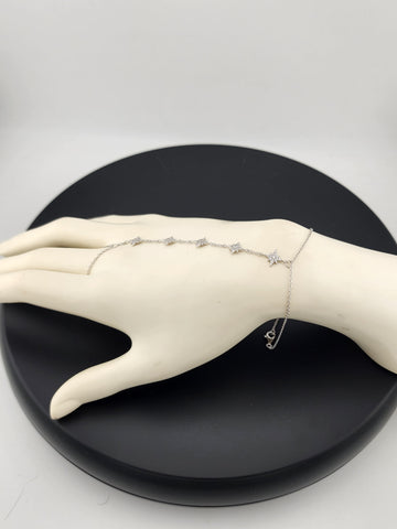 Sterling Silver 925 Hand Chain Bracelet with Ring – Star Design