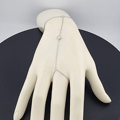 Sterling Silver Clover Hand Bracelet with Ring