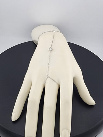 Sterling Silver Clover Hand Bracelet with Ring