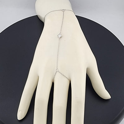 Sterling Silver Clover Hand Bracelet with Ring