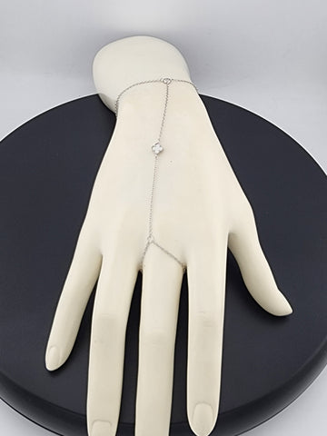 Sterling Silver Clover Hand Bracelet with Ring