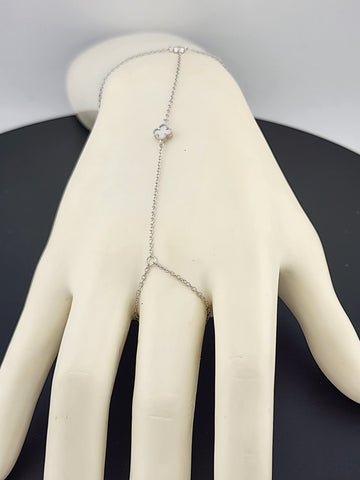 Sterling Silver Clover Hand Bracelet with Ring