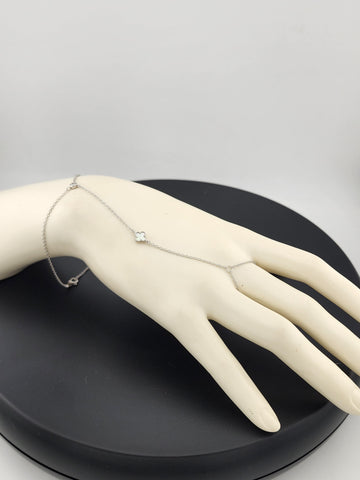 Sterling Silver Clover Hand Bracelet with Ring