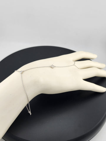 Sterling Silver Clover Hand Bracelet with Ring