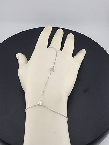 Sterling Silver Clover Hand Bracelet with Ring