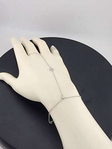 Sterling Silver Clover Hand Bracelet with Ring