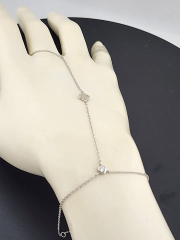 Sterling Silver Clover Hand Bracelet with Ring