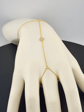 Sterling Silver Clover Hand Bracelet with Ring