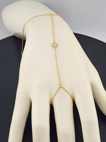 Sterling Silver Clover Hand Bracelet with Ring