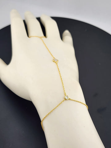 Sterling Silver Clover Hand Bracelet with Ring