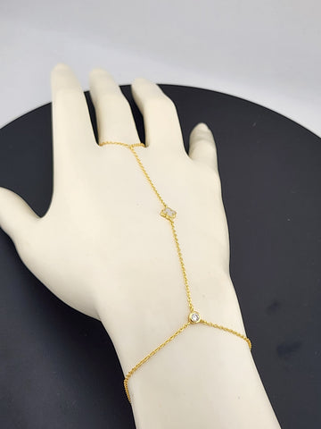 Sterling Silver Clover Hand Bracelet with Ring