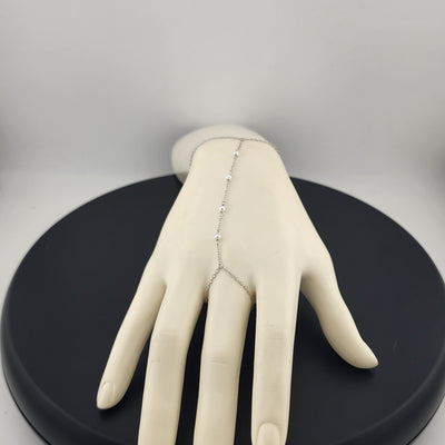 Sterling Silver 925 White Beaded Hand Bracelet with Ring