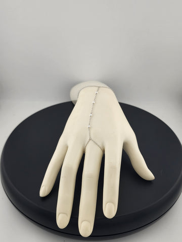 Sterling Silver 925 White Beaded Hand Bracelet with Ring