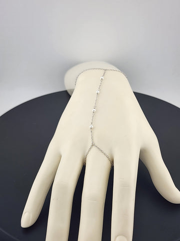 Sterling Silver 925 White Beaded Hand Bracelet with Ring