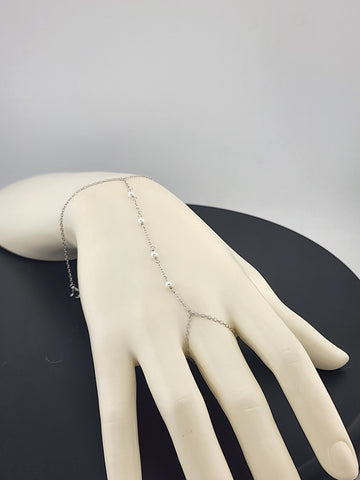 Sterling Silver 925 White Beaded Hand Bracelet with Ring