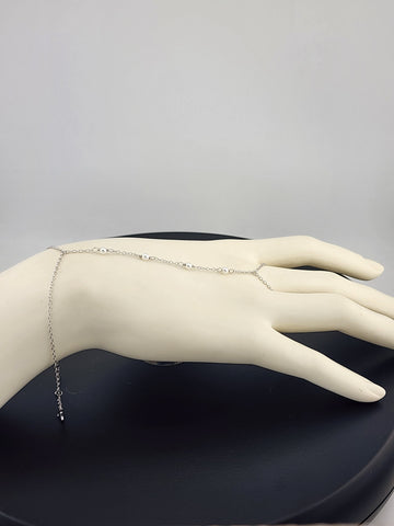 Sterling Silver 925 White Beaded Hand Bracelet with Ring