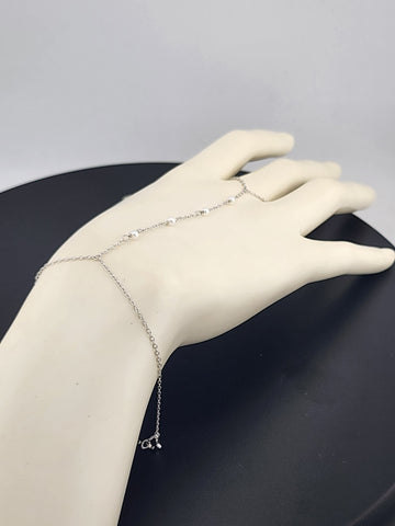 Sterling Silver 925 White Beaded Hand Bracelet with Ring