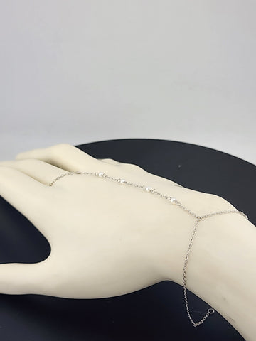 Sterling Silver 925 White Beaded Hand Bracelet with Ring