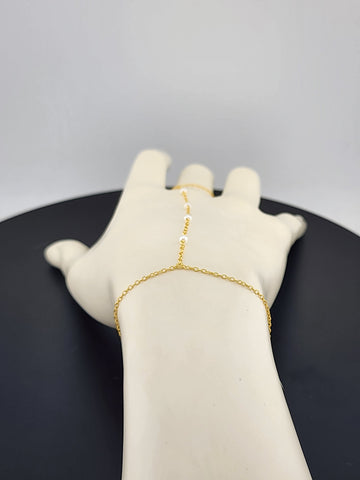 Sterling Silver 925 White Beaded Hand Bracelet with Ring