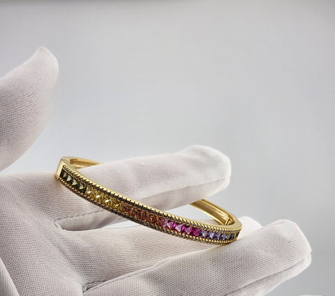 Rainbow Sparkle Bangle – Sterling Silver 925