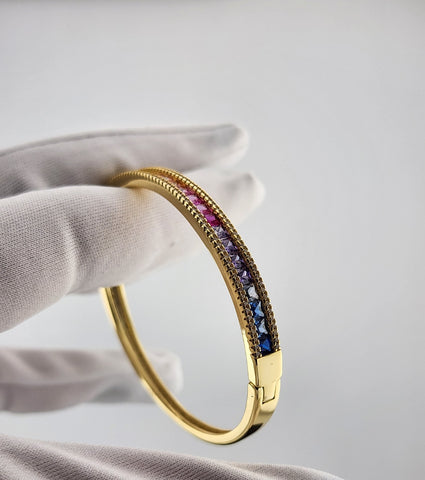 Rainbow Sparkle Bangle – Sterling Silver 925