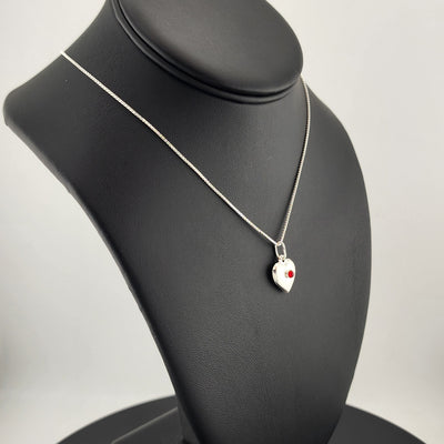 925 Sterling Silver Heart Necklace with Round Red Enamel – New & Stylish
