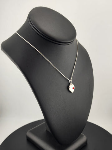 925 Sterling Silver Heart Necklace with Round Red Enamel – New & Stylish