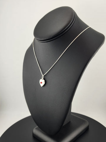925 Sterling Silver Heart Necklace with Round Red Enamel – New & Stylish