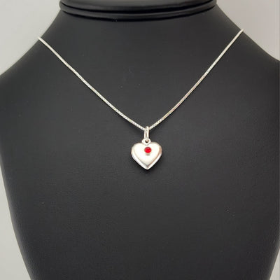 925 Sterling Silver Heart Necklace with Round Red Enamel – New & Stylish