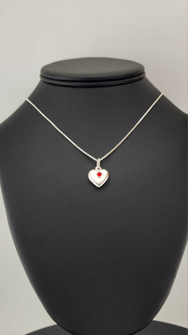 925 Sterling Silver Heart Necklace with Round Red Enamel – New & Stylish
