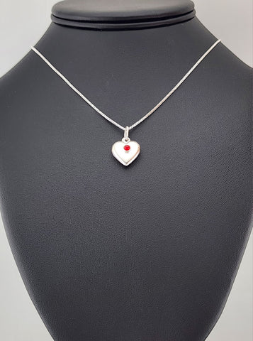 925 Sterling Silver Heart Necklace with Round Red Enamel – New & Stylish
